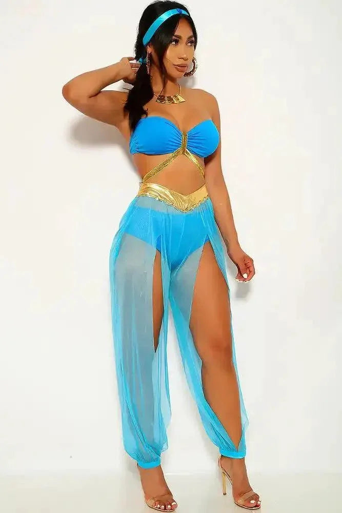 Bahama Blue Gold Cross Detail 3Pc Princess J Sexy Halloween Costume
