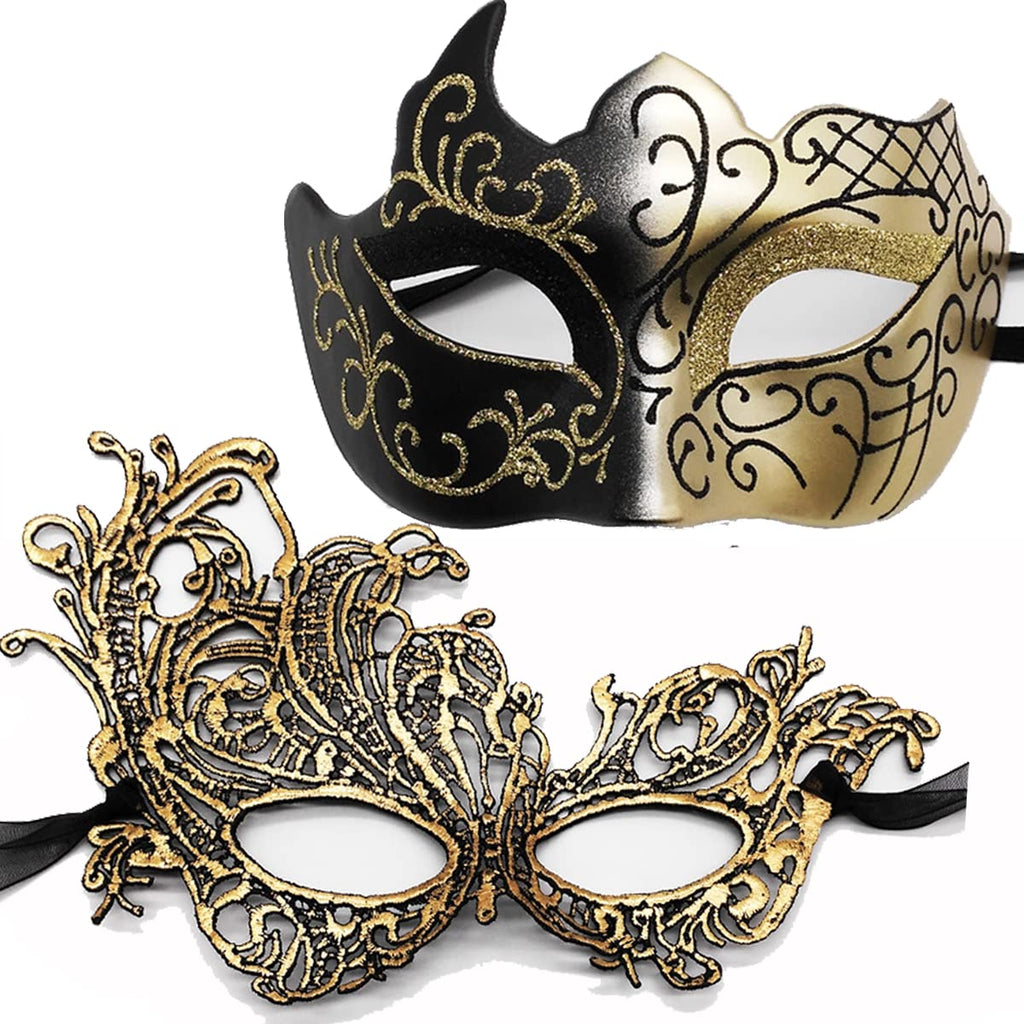 Gold & Black Masquerade Masks — Set of 2